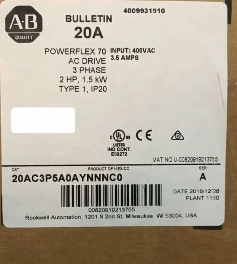 20AC3P5A0AYNNNC0 Allen-bradley Frequency converter brand new