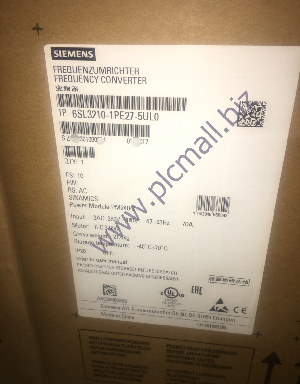 6SL3210-1PE27-5UL0 Siemens SINAMICS G120 POWER MODULE PM240-2 BRAND NEW