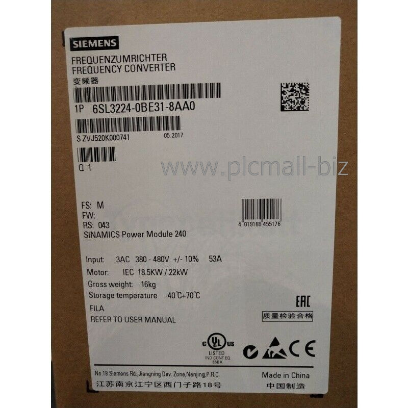 6SL3224-0BE31-8AA0 Siemens Frequency converter Brand New