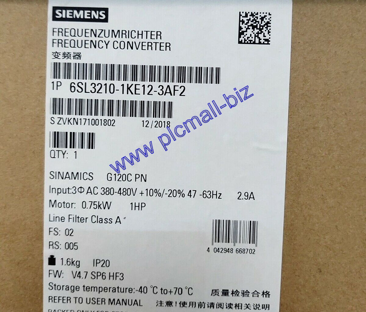 6SL3210-1KE12-3AF2 SIEMENS Inverter Brand New