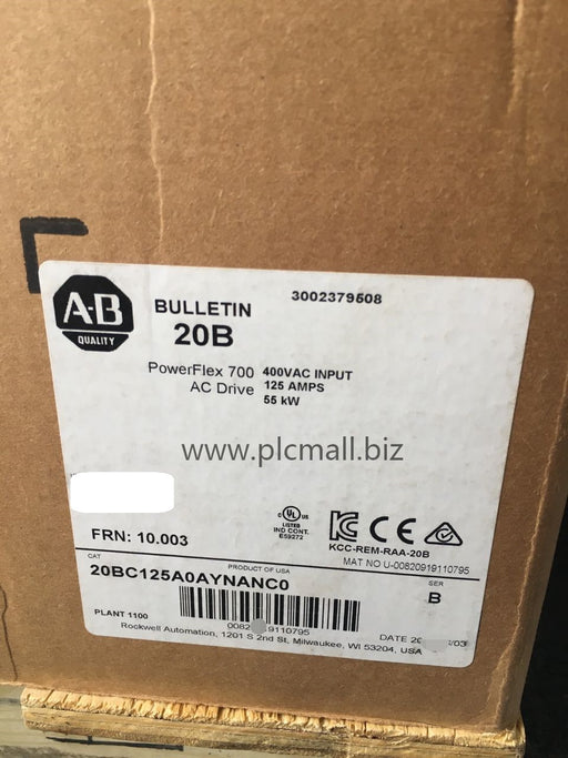 20BC125A0AYNANC0 Allen Bradley PowerFlex 700 AC Drive   Brand new Fast delivery
