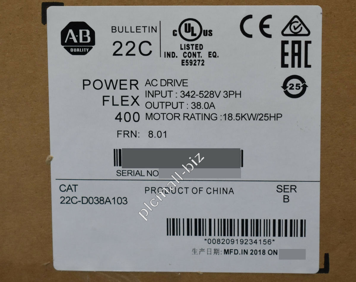 22C-D038A103 Allen Bradley PowerFlex 400- 18.5 kW (25 HP) AC Drive Brand new Fast shipping