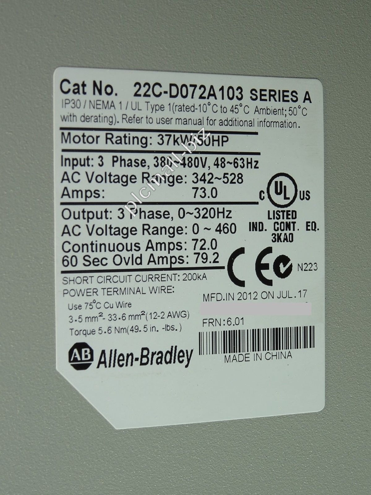 22C-D072A103 Allen Bradley PowerFlex 400- 37 kW (50 HP) AC Drive Brand new Fast shipping