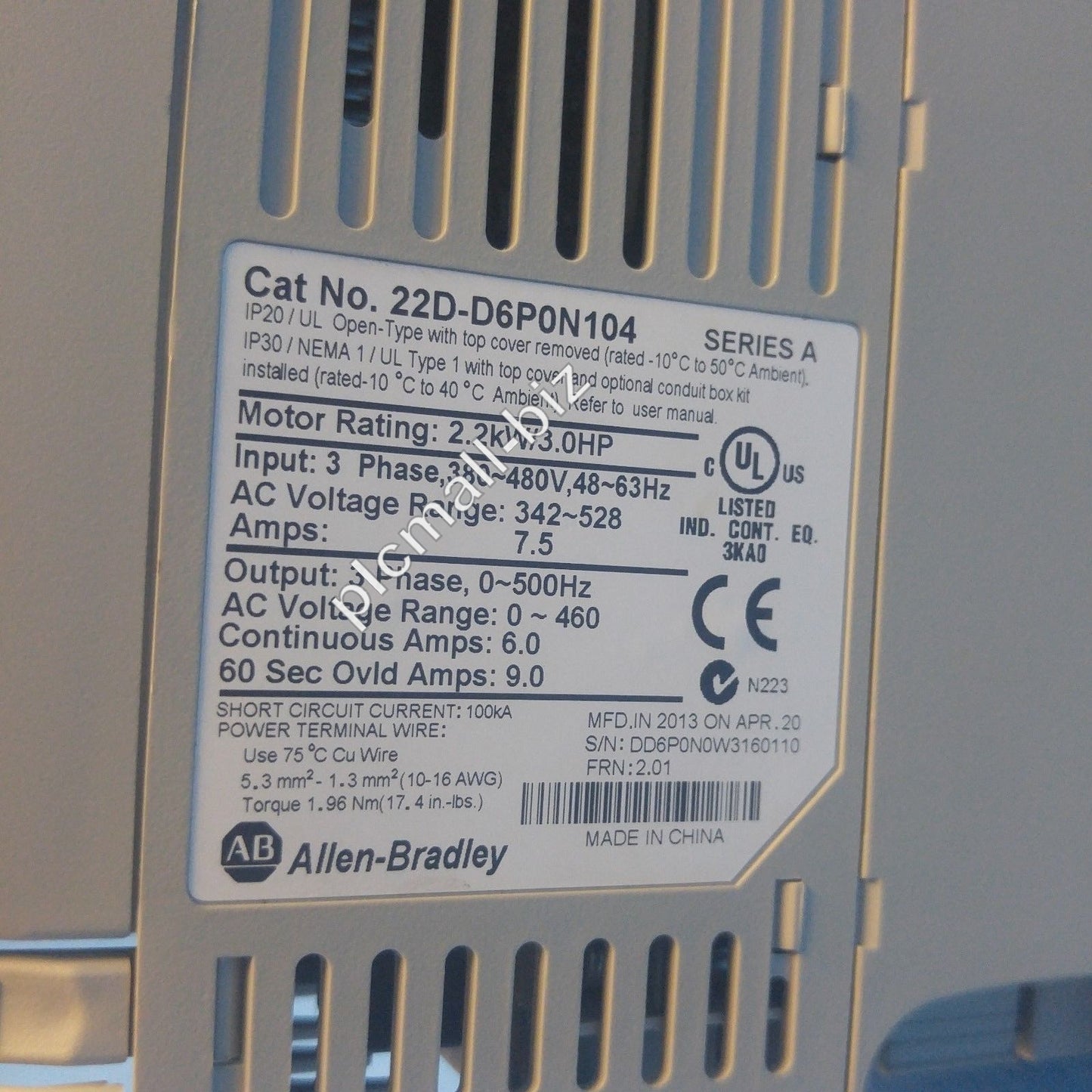 22D-D6P0N104 Allen Bradley PowerFlex 40P- 2.2 kW (3 HP) AC Drive Brand new Fast shipping