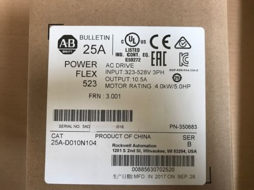25A-D010N104 Allen Bradley PowerFlex 523 4kW (5Hp) AC Drive Brand new Fast shipping
