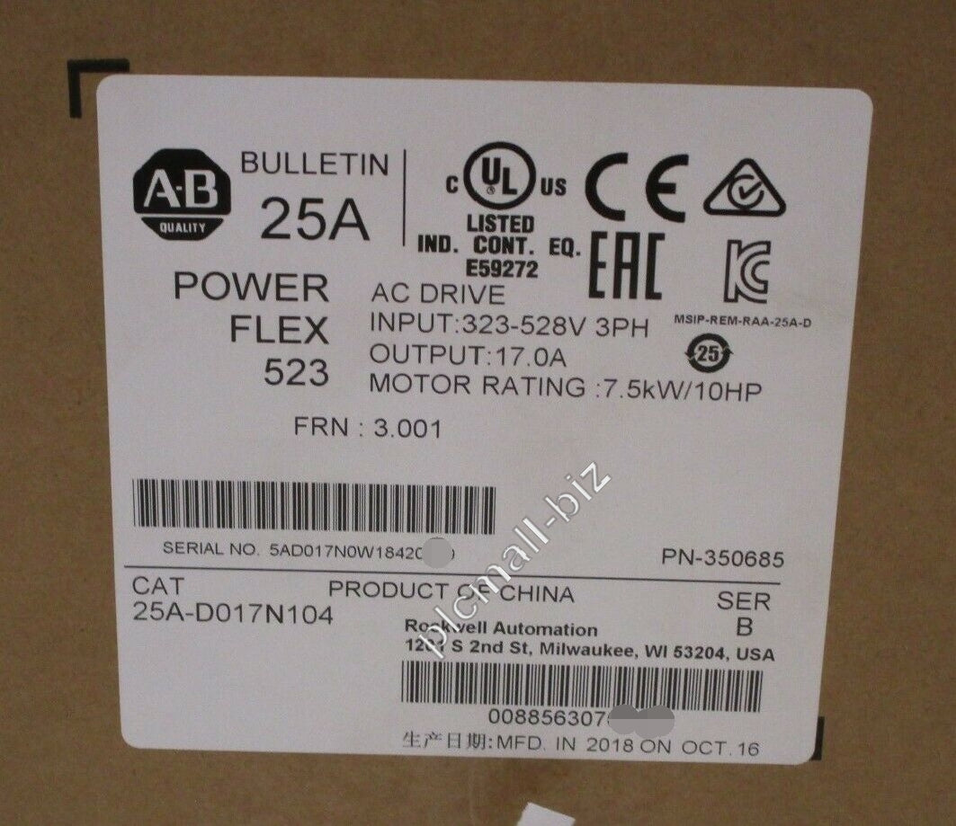 25A-D017N104 Allen Bradley PowerFlex 523 7.5kW (10Hp) AC Drive Brand new Fast shipping