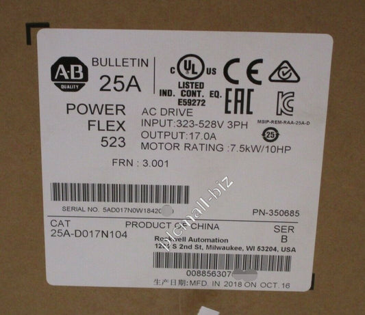 25A-D017N104 Allen Bradley PowerFlex 523 7.5kW (10Hp) AC Drive Brand new Fast shipping