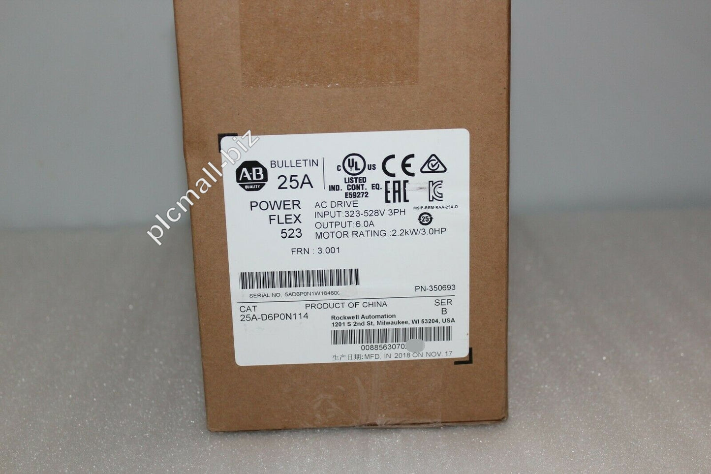 25A-D6P0N114 Allen Bradley PowerFlex 523 2.2kW (3Hp) AC Drive Brand new Fast shipping