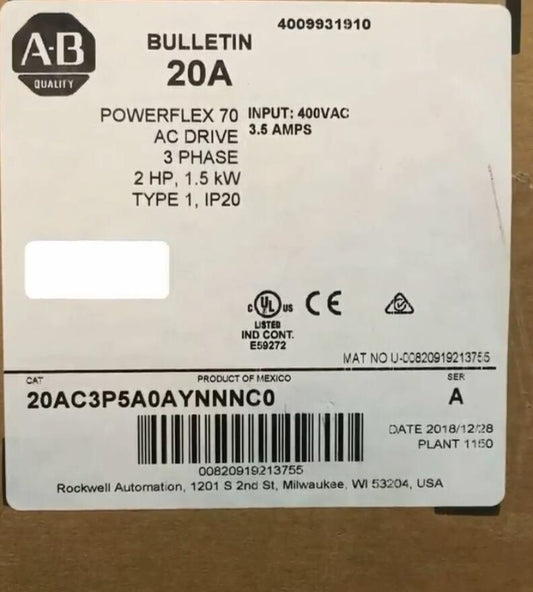 20AC3P5A0AYNNNC0 Allen-bradley Frequency converter brand new