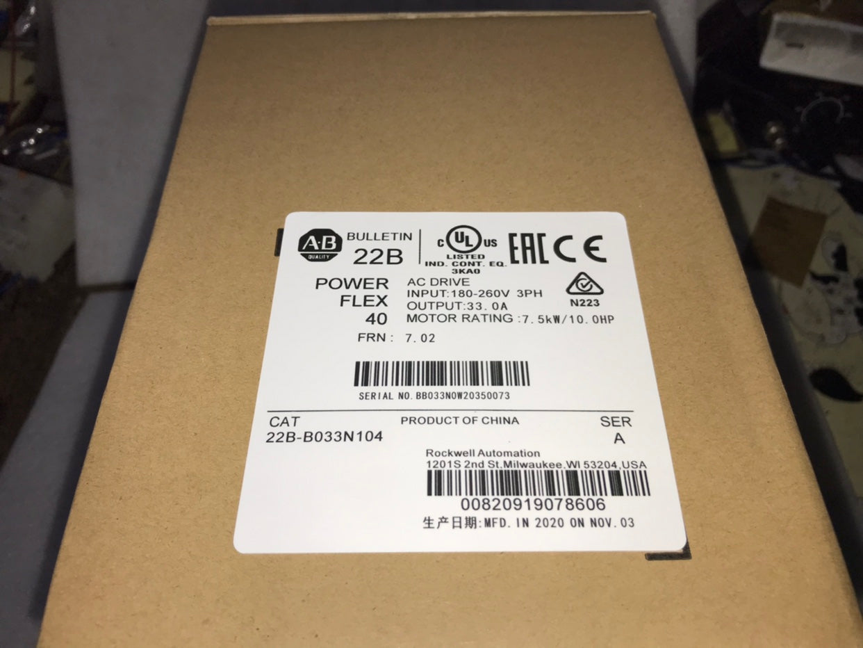 22B-B033N104 Allen-Bradley PowerFlex 40- 7.5 kW (10 HP) AC Drive