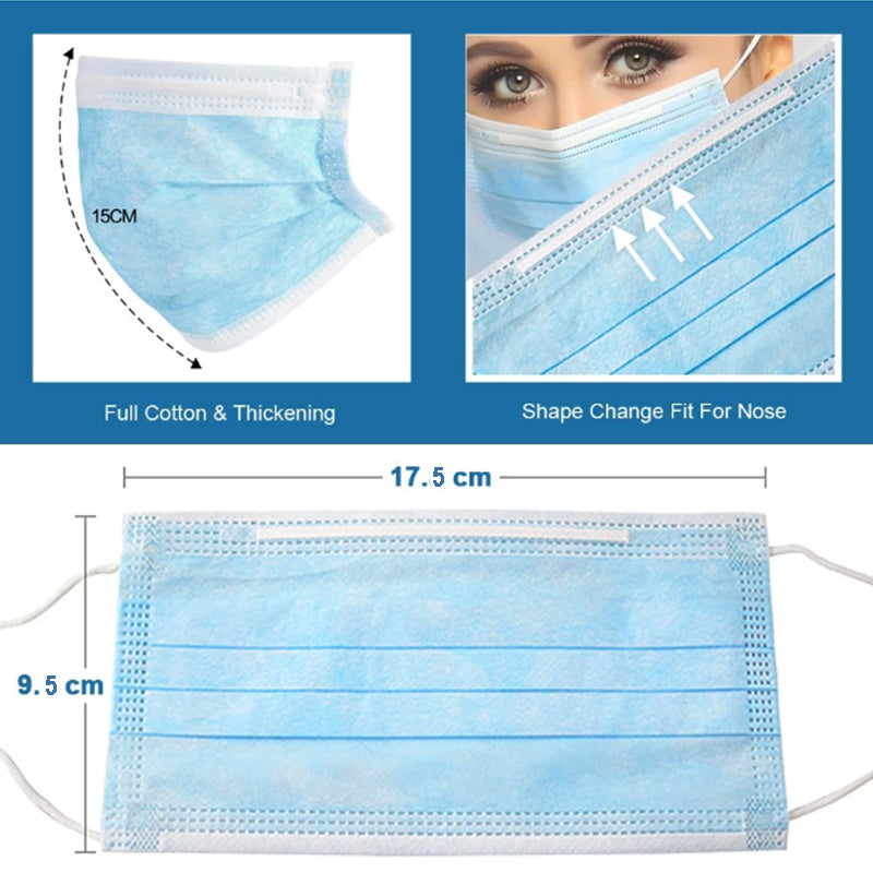 Oral masks, disposable ear hooks, dust-proof surgical masks, medical bacterial contamination (blue)3000 Pcs