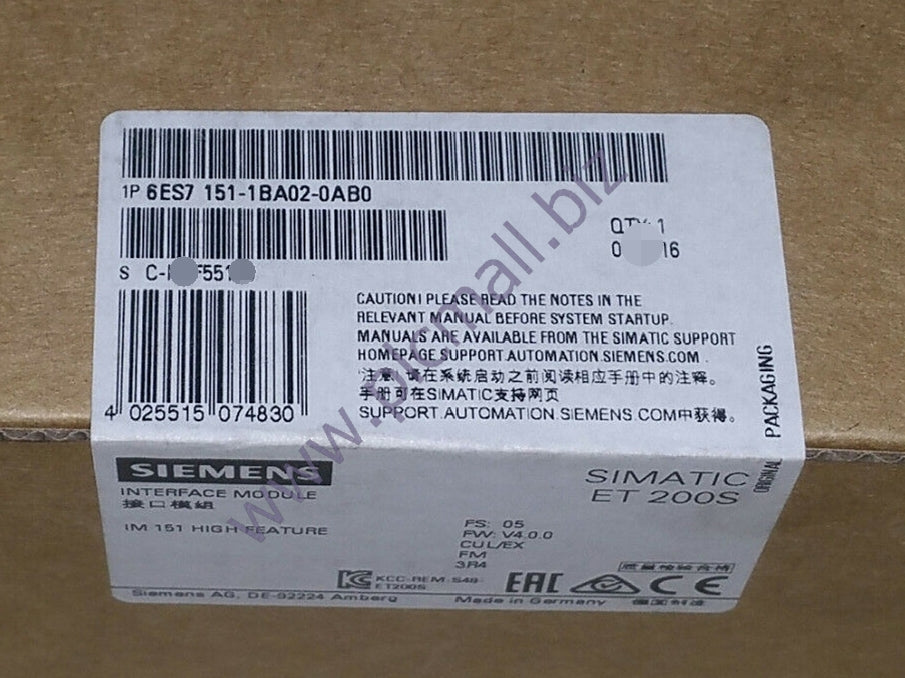 6ES7151-1BA02-0AB0 Siemens SIMATIC DP, INTERFACE MODULE  BRAND NEW