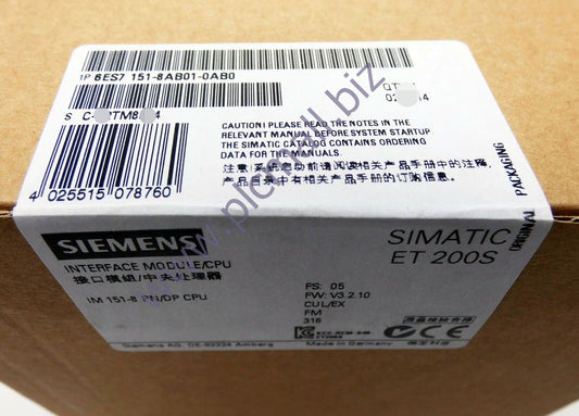 6ES7151-8AB01-0AB0 Siemens FOR ET200S, 192 KB WORKING MEMORY BRAND NEW