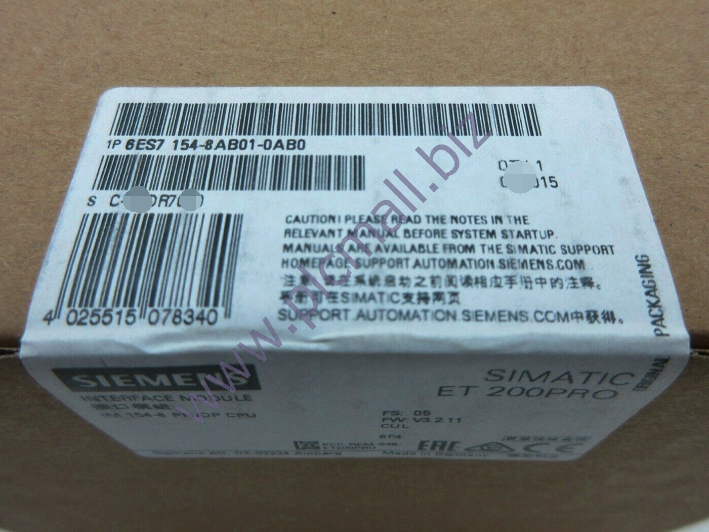6ES7154-8AB01-0AB0 Siemens SIMATIC DP  FOR ET200PRO, 384KB WORK MEMORY BRAND NEW