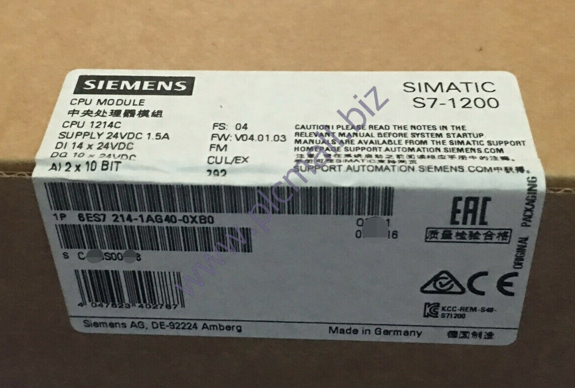 6ES7214-1BG40-0XB0  Siemens  SIMATIC S7-1200, CPU 1214C, COMPACT CPU BRAND NEW