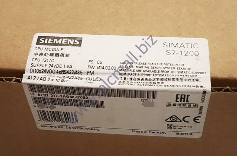 6ES7217-1AG40-0XB0 Siemens SIMATIC S7-1200 CPU 1217C COMPACT CPU BRAND NEW