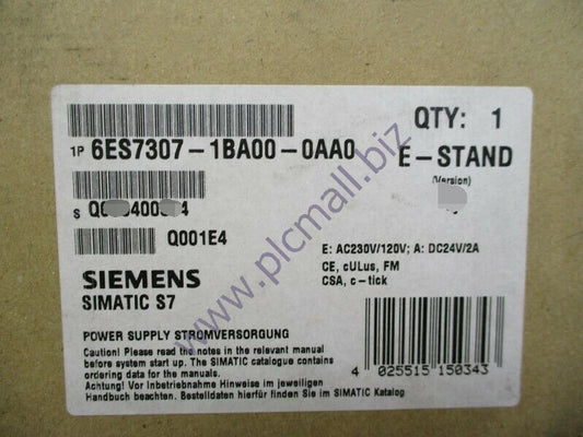 6ES7307-1BA00-0AA0 Siemens SIMATIC S7-300 stabilized power supply PS307 BRAND NEW