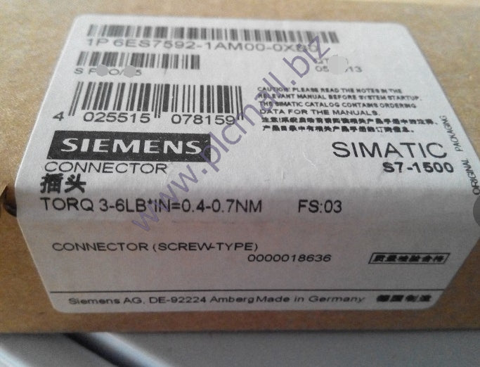 6ES7592-1AM00-0XB0 Siemens SIMATIC S7-1500, FRONTCONNECTOR BRAND NEW